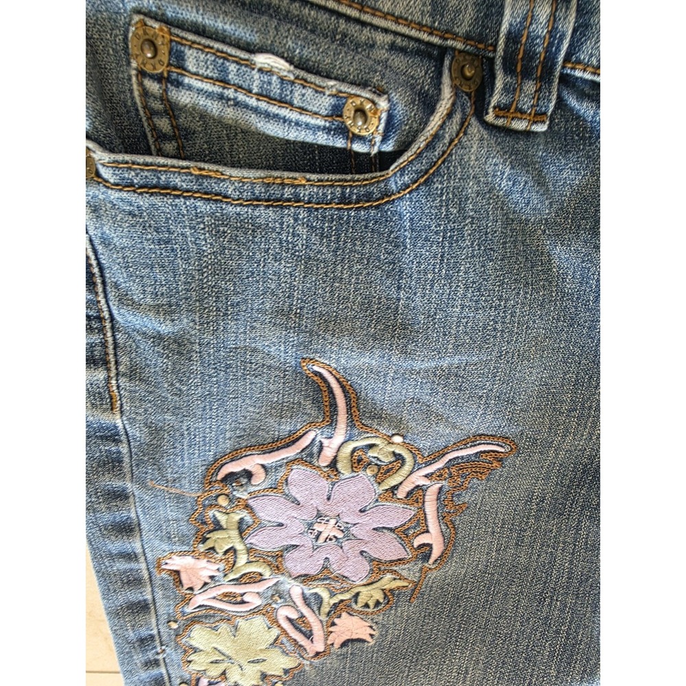 DKNY Jeans Womens Size 4 Embroidered Floral Y2K Bootcut Blue Denim - Picture 9 of 16